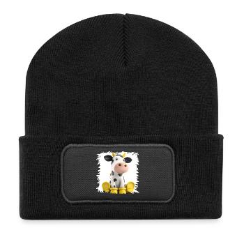 Cow with Yellow Boots Cartoon - Recycled Patch Beanie - black - Front