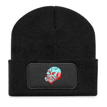 Crâne néon 8 bits - Beanie recyclé à patch - noir - Devant