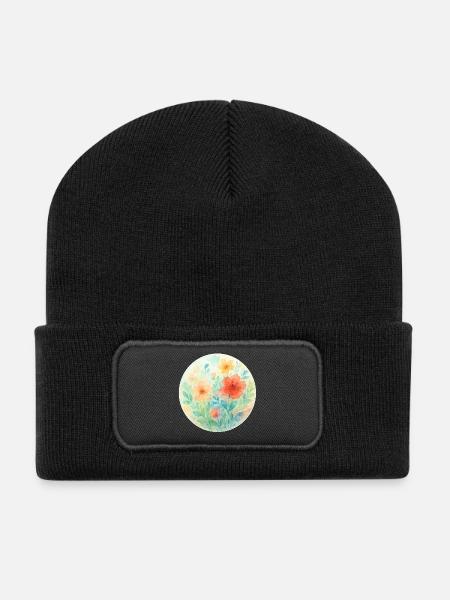 Fleurs Aquarelle Pastel Cercle - Beanie recyclé à patch - noir