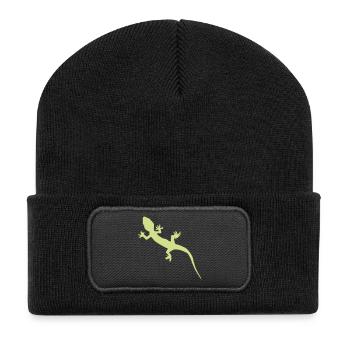 Gecko Silhouette Blattgrün - Recycelte Patch Beanie - Schwarz - Vorne