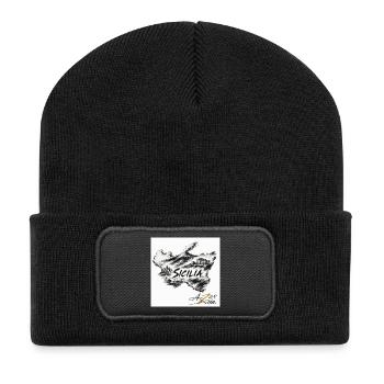 AZZO Sizilien Skizzenkarte - Recycelte Patch Beanie - Schwarz - Vorne