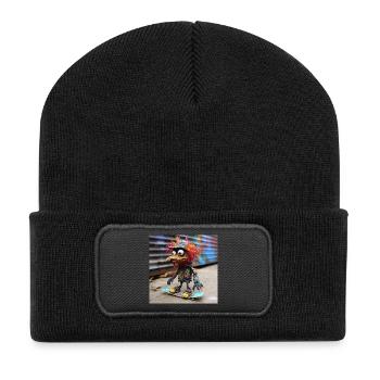 Punk Vogel Skateboard Graffiti - Recycelte Patch Beanie - Schwarz - Vorne