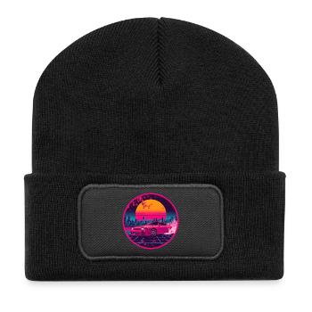 Retro 90er JDM R33 Sakura City Raster-Emblem - Recycelte Patch Beanie - Schwarz - Vorne
