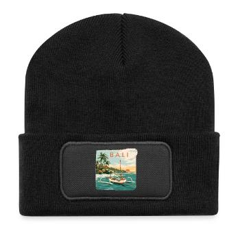 Bateau tropical de Bali au coucher du soleil - Beanie recyclé à patch - noir - Devant