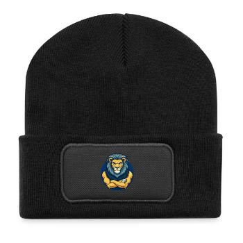 Lion Kawaii Mascotte Personnage de dessin animé Logo clipart - Beanie recyclé à patch - noir - Devant