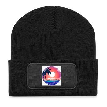 Sonnenuntergangs-Palmenkreis Ozean-Leuchten - Recycelte Patch Beanie - Schwarz - Vorne