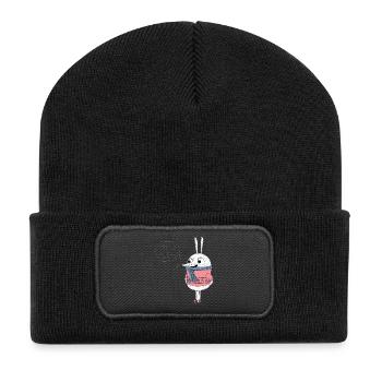 Süßer Hase Hello My Friend Cartoon - Recycelte Patch Beanie - Schwarz - Vorne