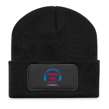 Gamer On Duty Videospiel - Recycelte Patch Beanie - Schwarz - Vorne