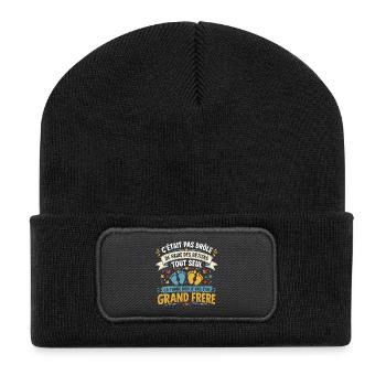 Enfant Futur Grand frère/Bêtises/Idée Cadeau  - Beanie recyclé à patch - noir - Devant