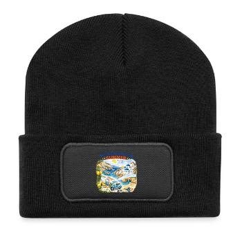 Mittelmeer-Sommerroller Côte Bleue - Recycelte Patch Beanie - Schwarz - Vorne