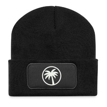 Palmen Silhouette Tropen Emblem - Recycelte Patch Beanie - Schwarz - Vorne