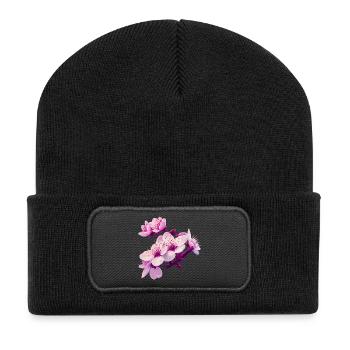 Pink Blossom - Recycelte Patch Beanie - Schwarz - Vorne