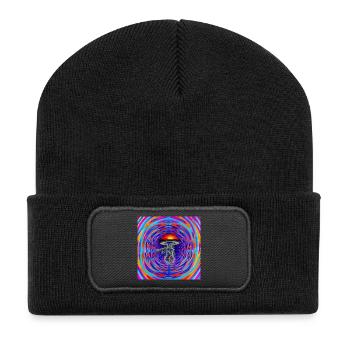 70s_Goa_Mushroom_ - Recycled Patch Beanie - black - Front