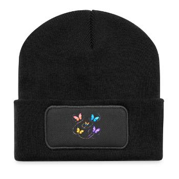 Schmetterlinge - Recycelte Patch Beanie - Schwarz - Vorne