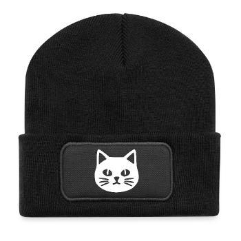 Katzengesicht Katze - Recycelte Patch Beanie - Schwarz - Vorne
