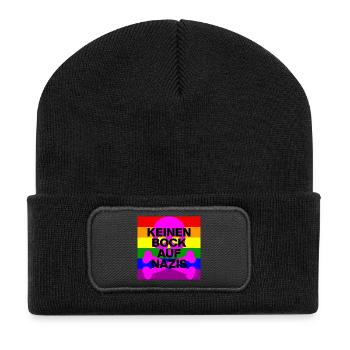 KEINEN BOCK AUF NAZIS, NO NZS, NO AFD, SKULL PINK - Recycelte Patch Beanie - Schwarz - Vorne