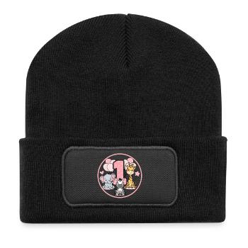 First Birthday Wildlife 1 - Recycled Patch Beanie - black - Front