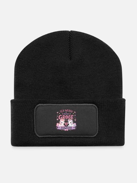 Ich werde eine Große Schwester – Einhorn Duo - Recycelte Patch Beanie - Schwarz