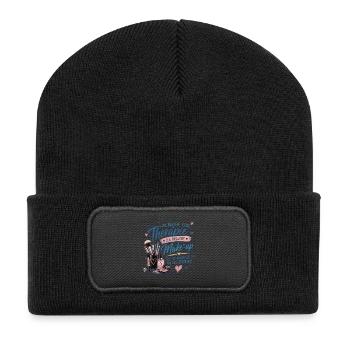 Ich brauche Make-up statt Therapie - Recycelte Patch Beanie - Schwarz - Vorne