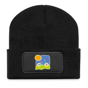 Buntes Kinderrad – Fahrt und Freiheit - Recycelte Patch Beanie - Schwarz - Vorne