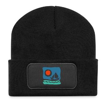 Segelboot auf azurblauem Meer – Meeresillustration - Recycelte Patch Beanie - Schwarz - Vorne