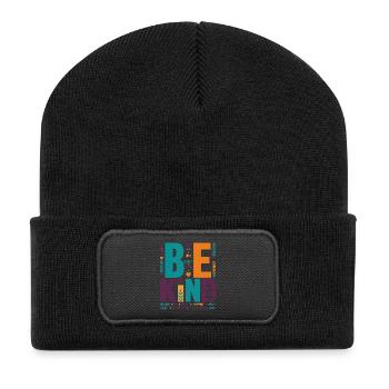 Be Kind – Colorful Typography Statement Word Stack - Recycled Patch Beanie - black - Front
