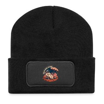Out Of Office On Mars – Urlaub im Weltraum - Recycelte Patch Beanie - Schwarz - Vorne