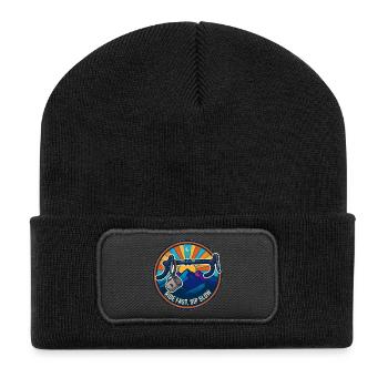 Ride Fast Sip Slow Retro Bike Abzeichen - Recycelte Patch Beanie - Schwarz - Vorne