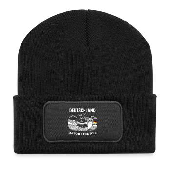 Deutschland - Dafür lebe ich  - Recycelte Patch Beanie - Schwarz - Vorne