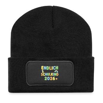 Endlich Schulkind 2026 - Buntes 3D Bubble Design - Recycelte Patch Beanie - Schwarz - Vorne
