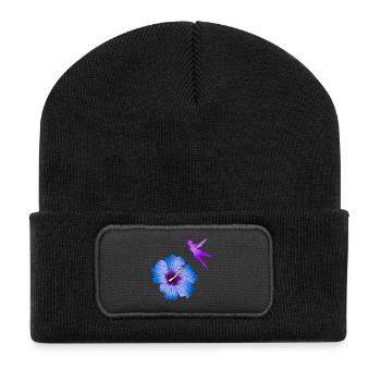 Hibiscus and flying fairies silhouette - Recycled Patch Beanie - black - Front