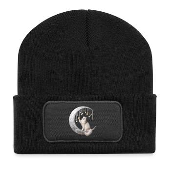 Moon Cat and Stars - Recycled Patch Beanie - black - Front