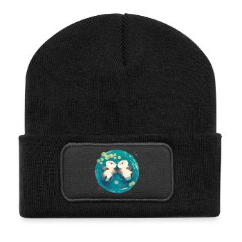 Otter Cute Valentine's Day Anniversary Wedding Anniversary Couple - Recycled Patch Beanie - black - Front