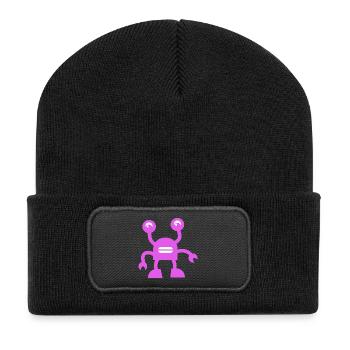 Cheerful Purple Robot - Recycled Patch Beanie - black - Front