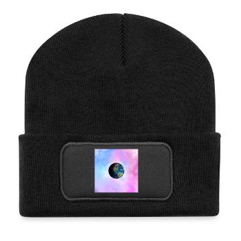 Globe terrestre dans une nébuleuse pastel - Beanie recyclé à patch - noir - Devant