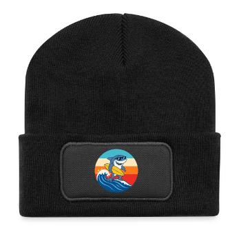 Retro Sunset Surf Cartoon Shark - Recycled Patch Beanie - black - Front
