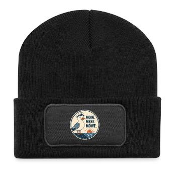 Moin Meer Möwe – Norddeutscher Küsten Spruch - Recycelte Patch Beanie - Schwarz - Vorne