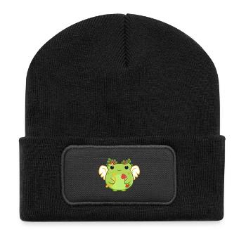 Love Frog with Heart Bow - Recycled Patch Beanie - black - Front