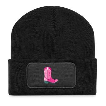 Pink Cowboy Boot - Recycled Patch Beanie - black - Front
