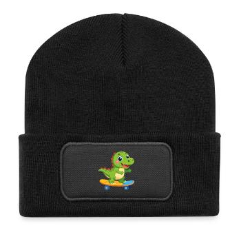 Little Green Dino on Skateboard – Skater Fun - Recycled Patch Beanie - black - Front