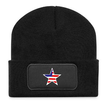 Flaggenstern Stars Stripes Amerika - Recycelte Patch Beanie - Schwarz - Vorne