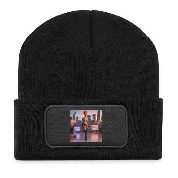 Geometrisches Neon-Diva-Kleid - Recycelte Patch Beanie - Schwarz - Vorne