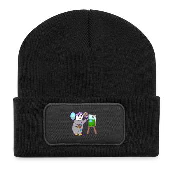 Künstler Pinguin Maler  - Recycelte Patch Beanie - Schwarz - Vorne