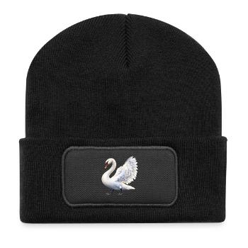 Schwanenflügel-Eleganz - Recycelte Patch Beanie - Schwarz - Vorne