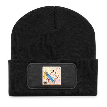 Einschulung Schulkind Hühner - Recycelte Patch Beanie - Schwarz - Vorne