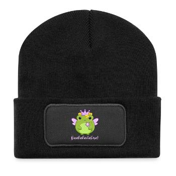 Fee Frosch mit Zauberstab Flügeln und Krönchen  - Recycelte Patch Beanie - Schwarz - Vorne