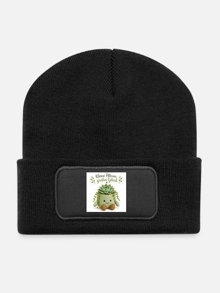 Kleine Pflanze, großes Glück - Recycelte Patch Beanie - Schwarz