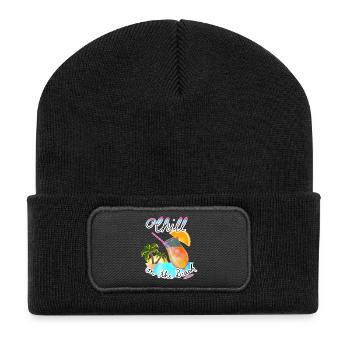 Chill am Strand  - Recycelte Patch Beanie - Schwarz - Vorne