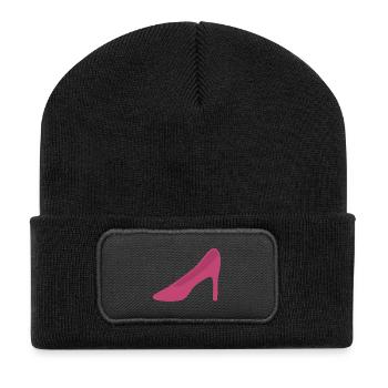 Rosa High Heels - Recycelte Patch Beanie - Schwarz - Vorne