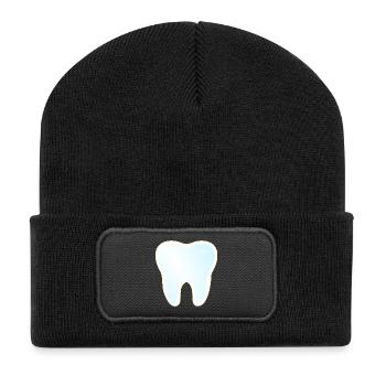 Zahn Zahnumriss Zahnärztin - Recycelte Patch Beanie - Schwarz - Vorne